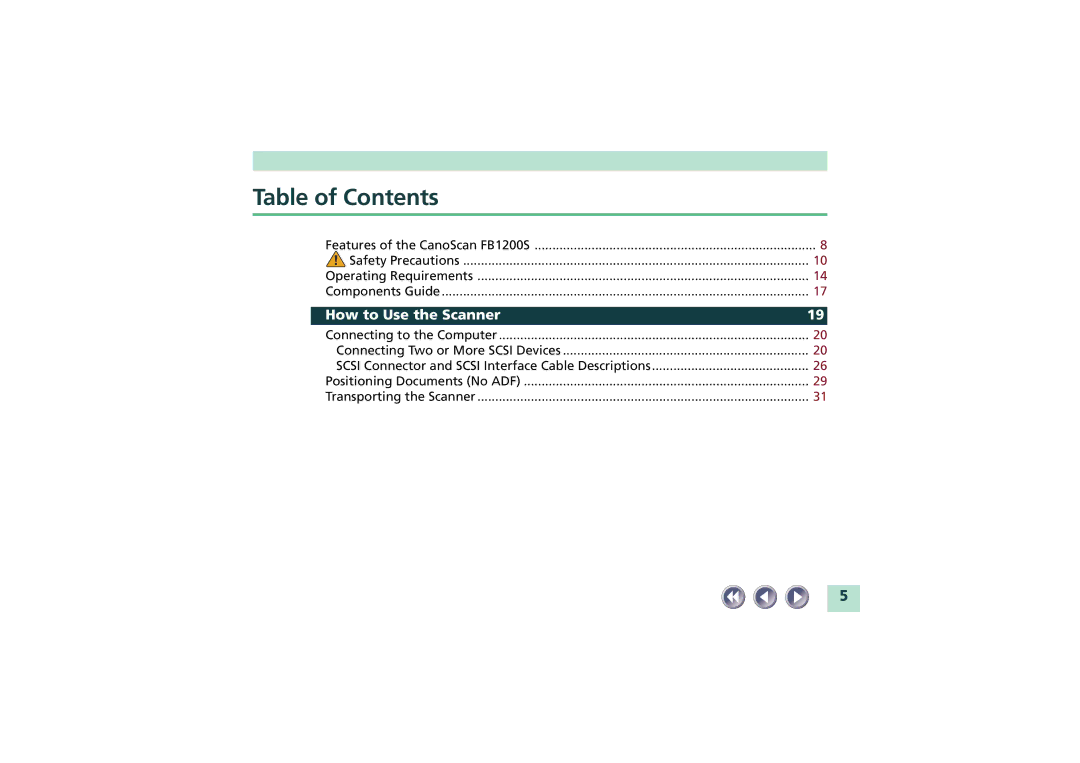 Canon FB1200S manual Table of Contents 