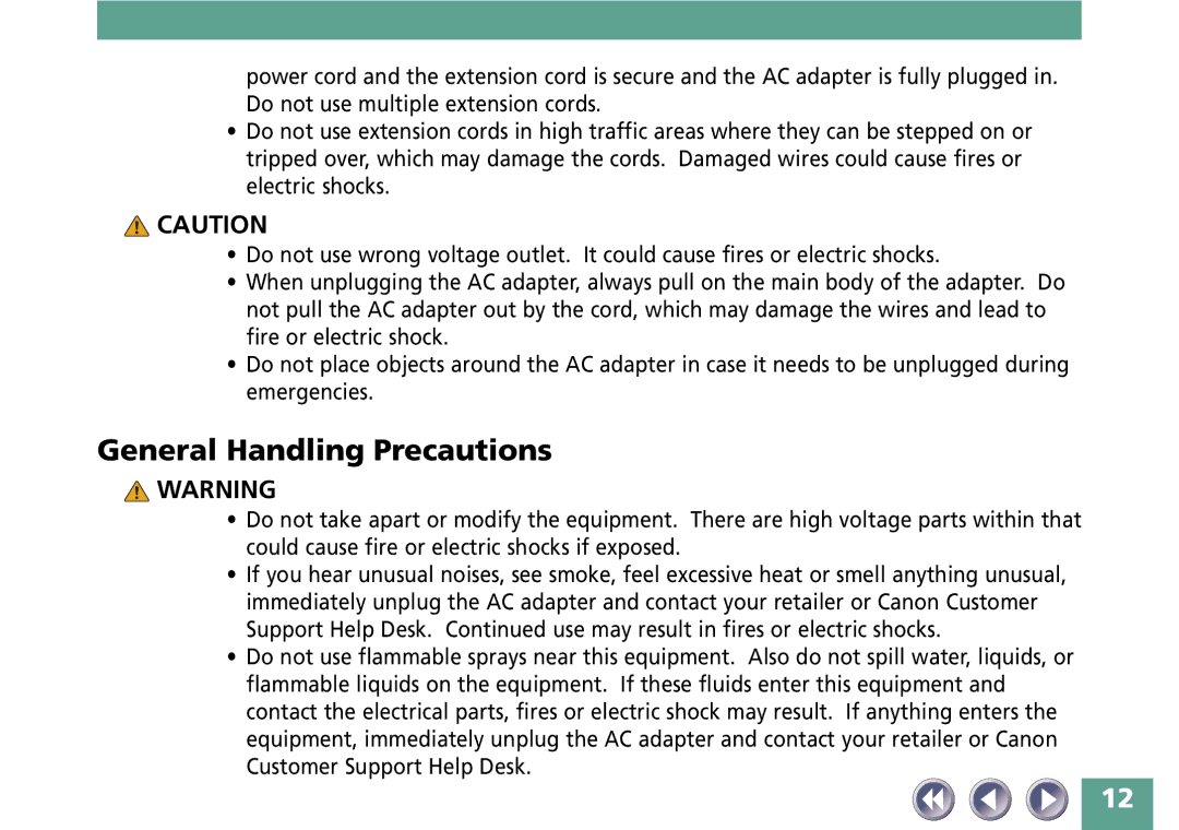 Canon FB330P/FB630P manual General Handling Precautions 