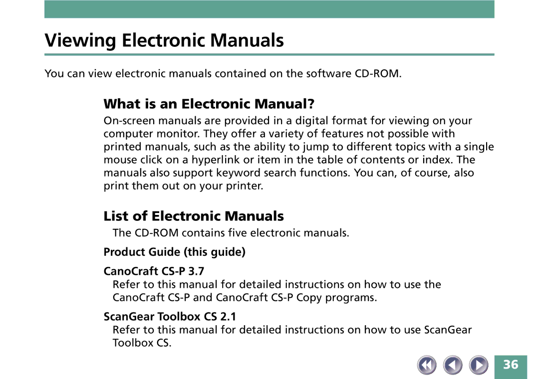 Canon FB330P/FB630P manual Viewing Electronic Manuals, What is an Electronic Manual?, List of Electronic Manuals 