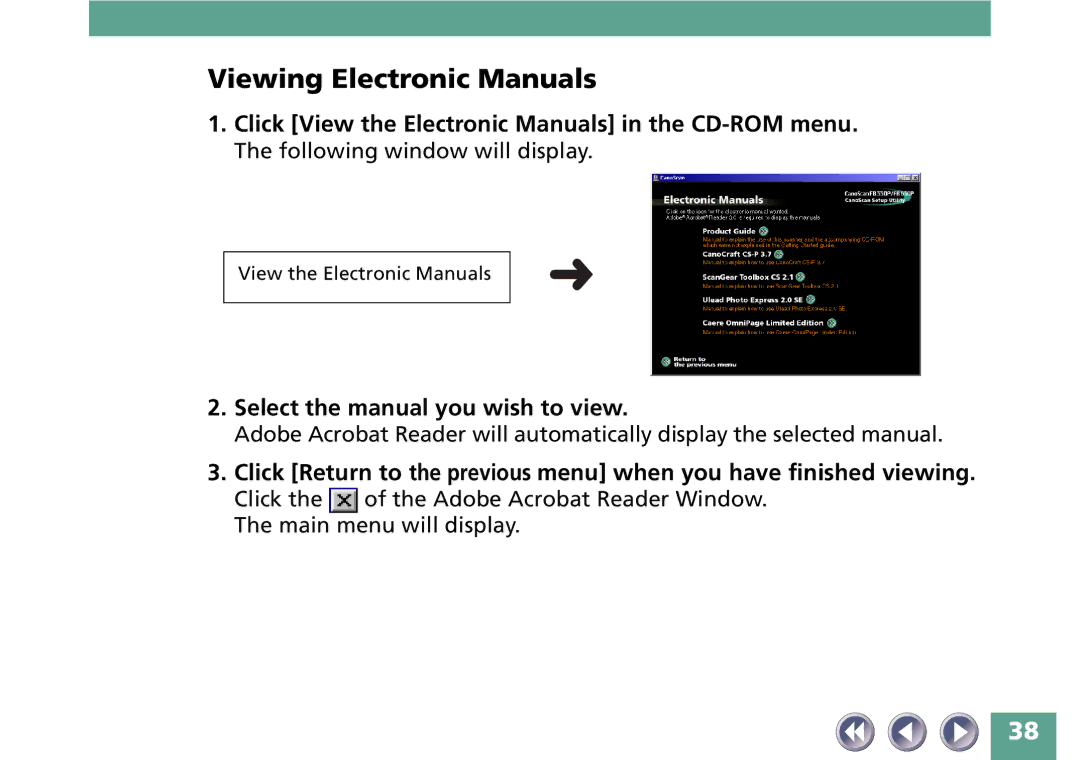 Canon FB330P/FB630P Viewing Electronic Manuals, Select the manual you wish to view 