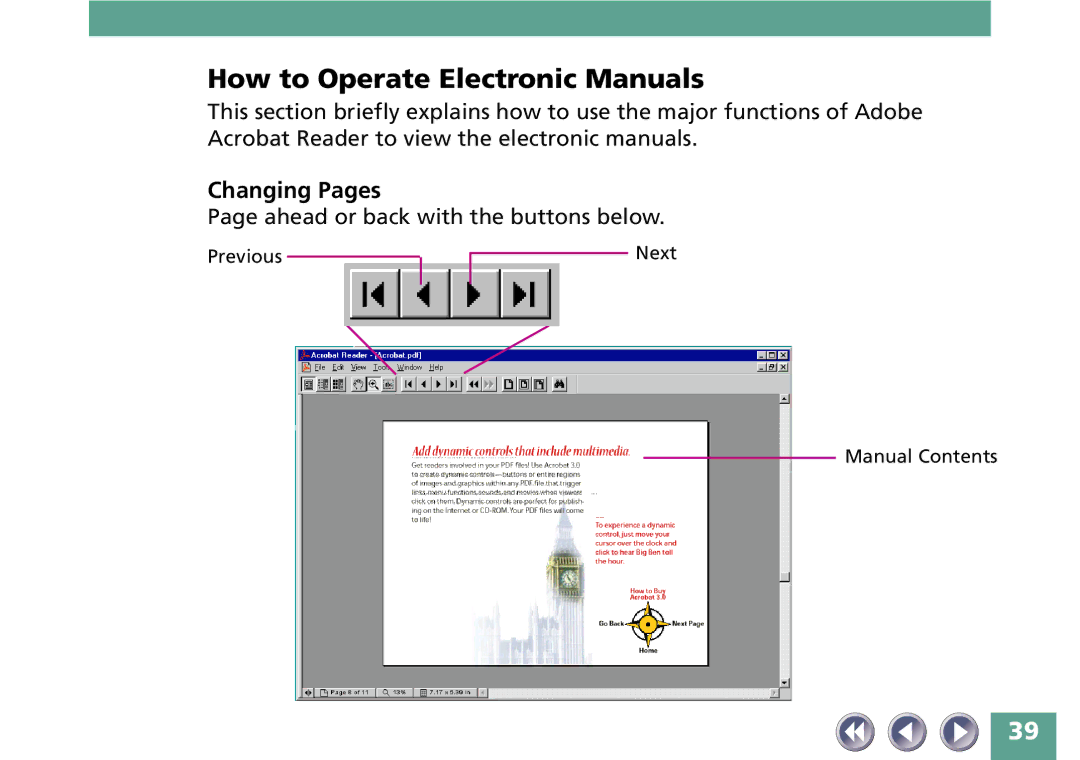 Canon FB330P/FB630P manual How to Operate Electronic Manuals, Changing Pages 