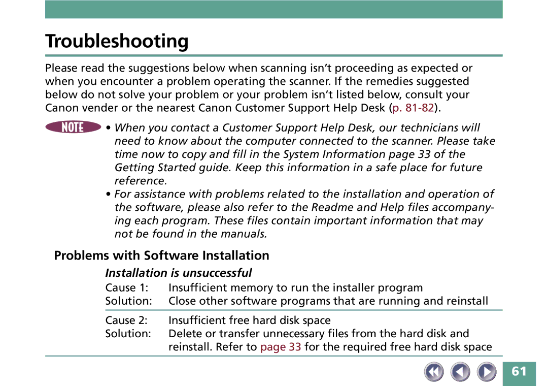 Canon FB330P/FB630P manual Problems with Software Installation, Installation is unsuccessful 