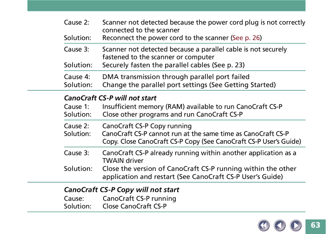 Canon FB330P/FB630P manual CanoCraft CS-P will not start, CanoCraft CS-P Copy will not start 