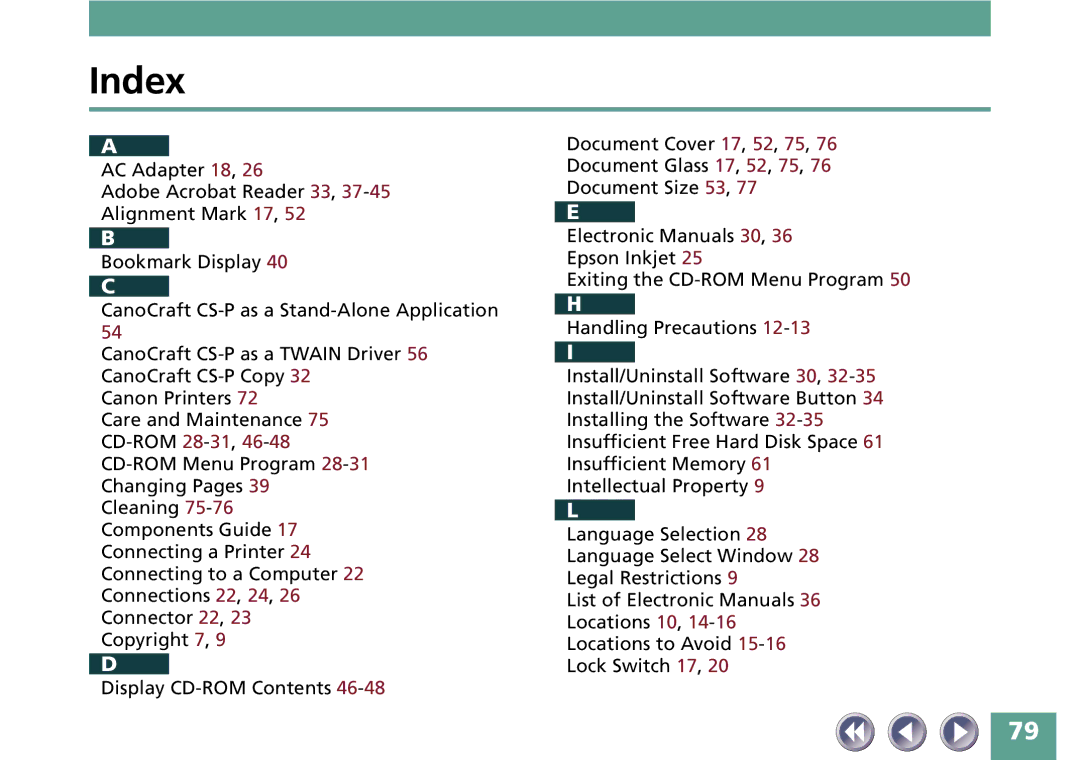 Canon FB330P/FB630P manual Index 