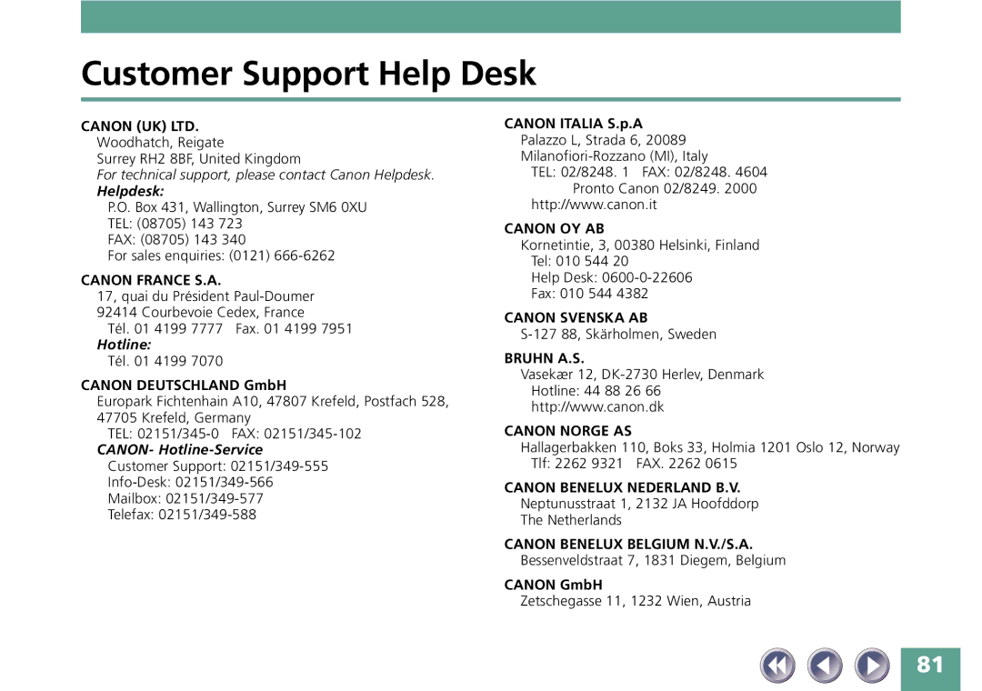 Canon FB330P/FB630P manual Customer Support Help Desk, Helpdesk 