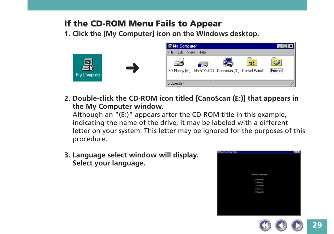 Canon FB320P, FB620P manual If the CD-ROM Menu Fails to Appear, Language select window will display. Select your language 