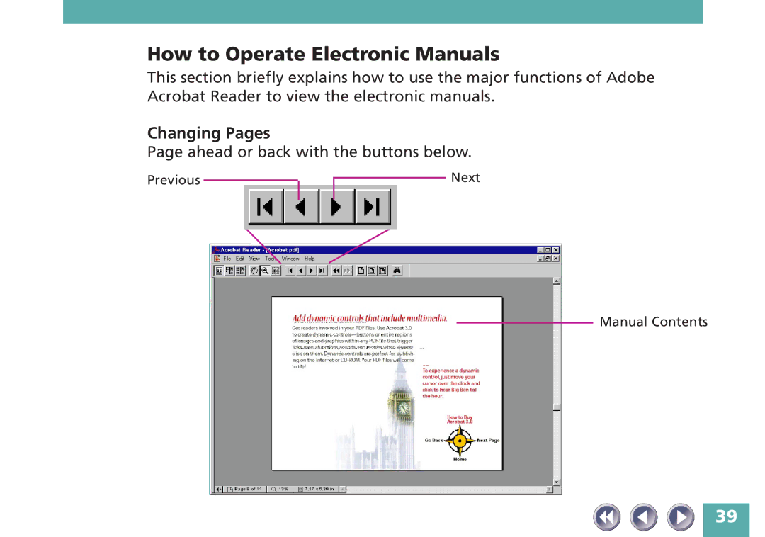 Canon FB320P, FB620P manual How to Operate Electronic Manuals, Changing Pages 