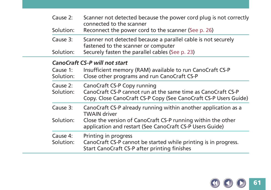 Canon FB320P, FB620P manual CanoCraft CS-P will not start 