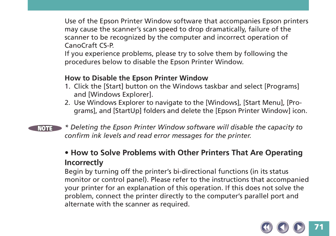 Canon FB320P, FB620P manual How to Disable the Epson Printer Window 