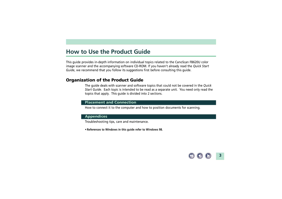 Canon FB620U manual How to Use the Product Guide, Organization of the Product Guide 