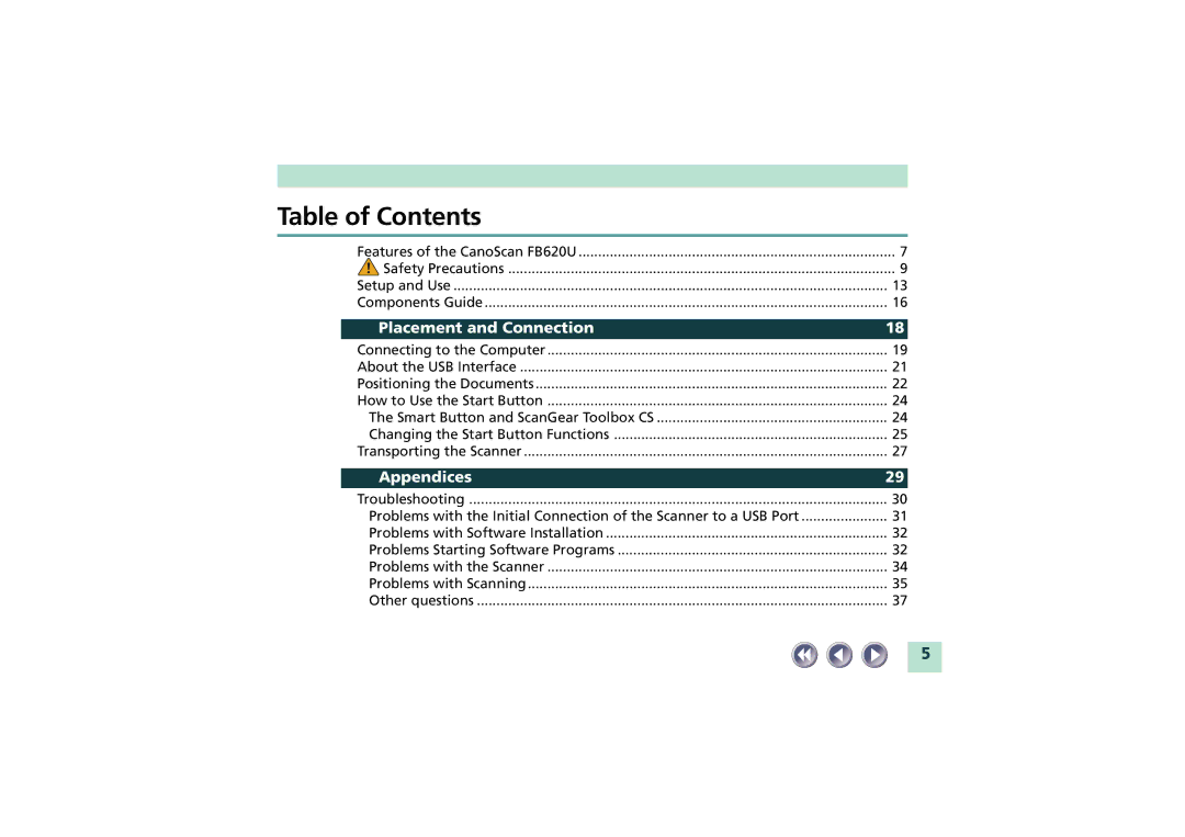 Canon FB620U manual Table of Contents 