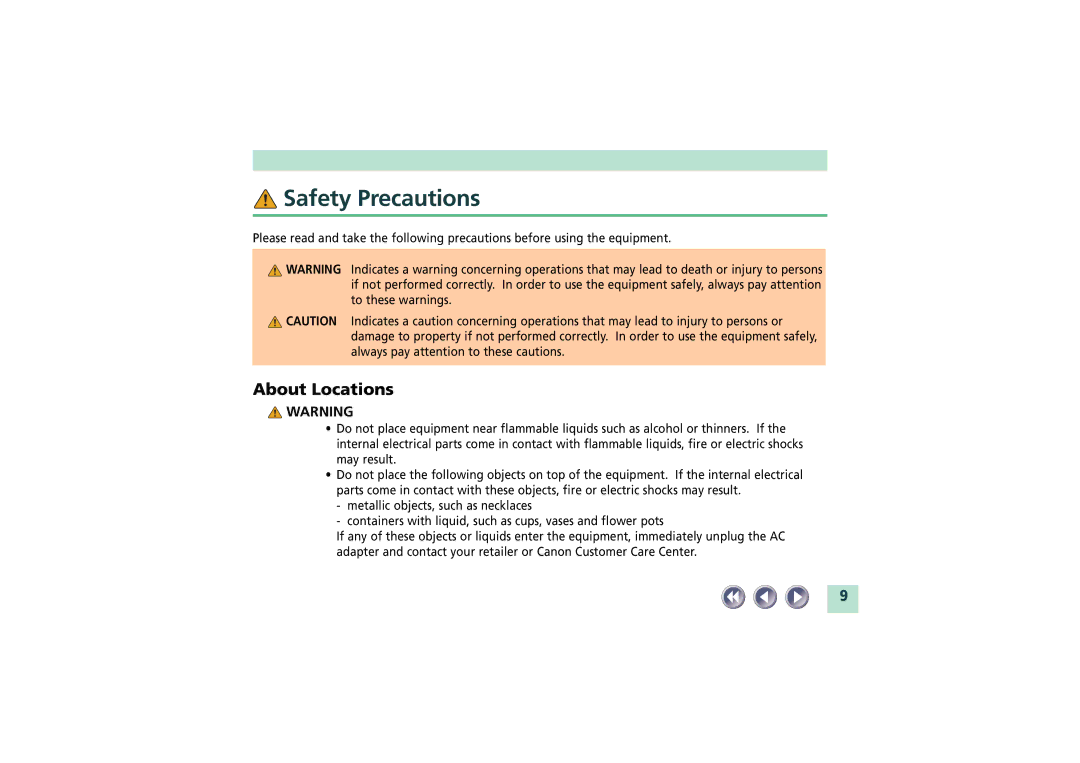 Canon FB620U manual Safety Precautions, About Locations 