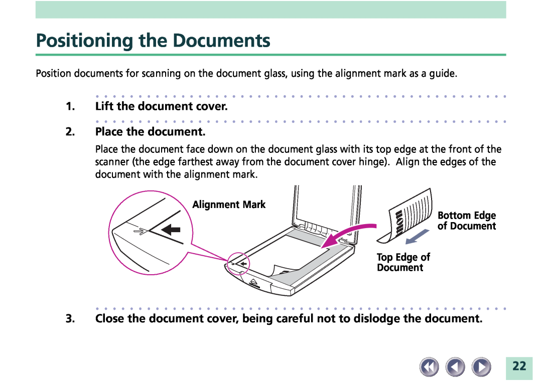 Canon FB620U manual Positioning the Documents, Lift the document cover 2. Place the document 