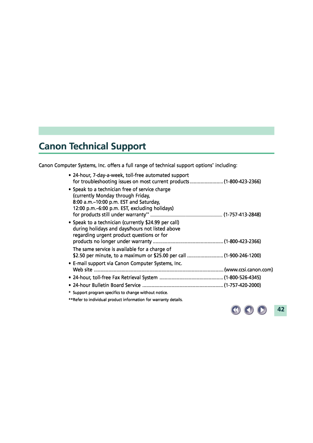 Canon FB620U manual Canon Technical Support 