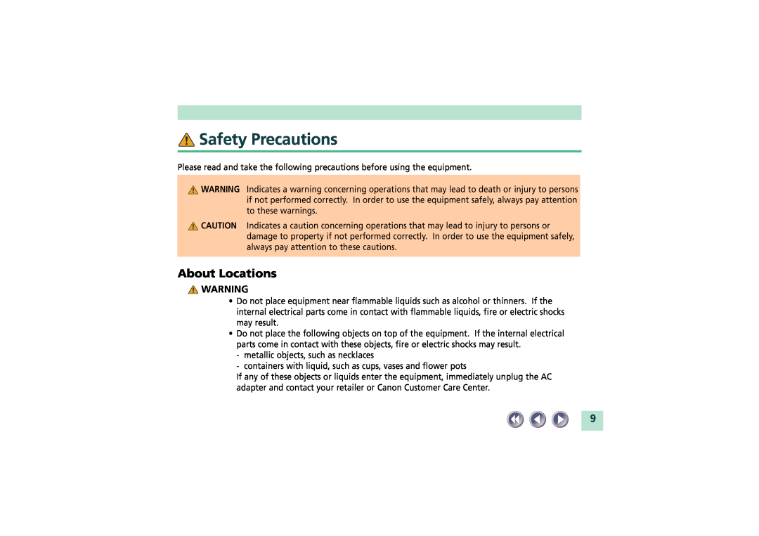 Canon FB620U manual Safety Precautions, About Locations 