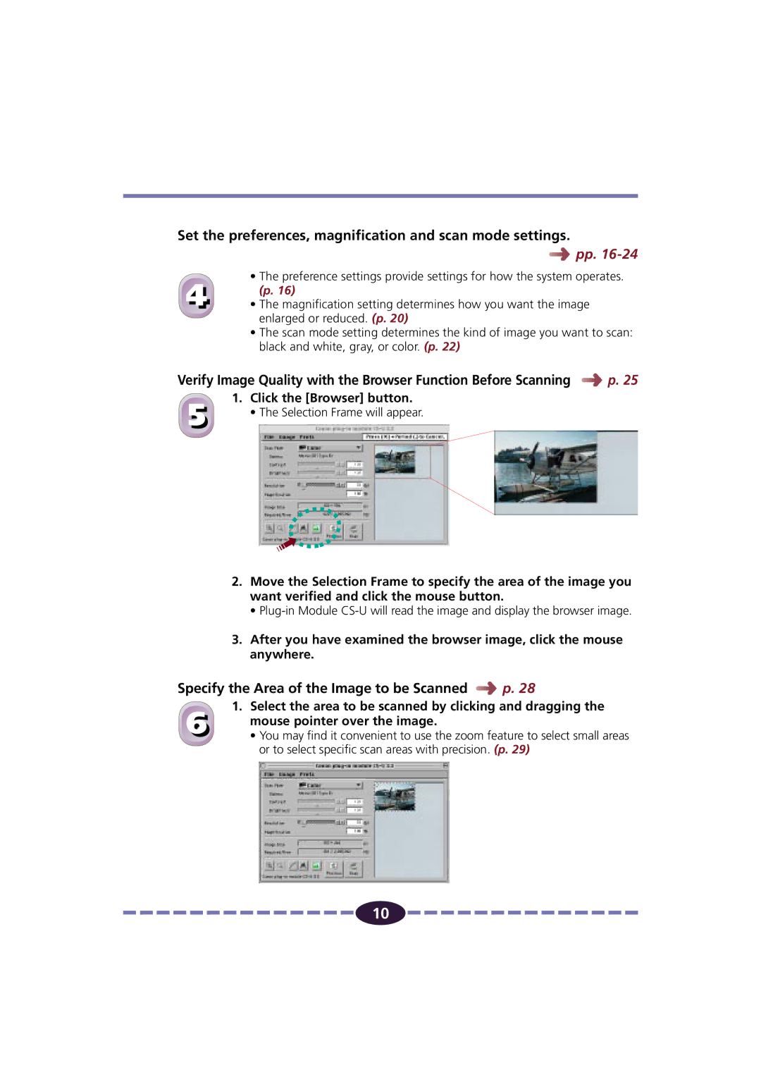 Canon FB630U/FB636U manual Set the preferences, magnification and scan mode settings, Click the Browser button 