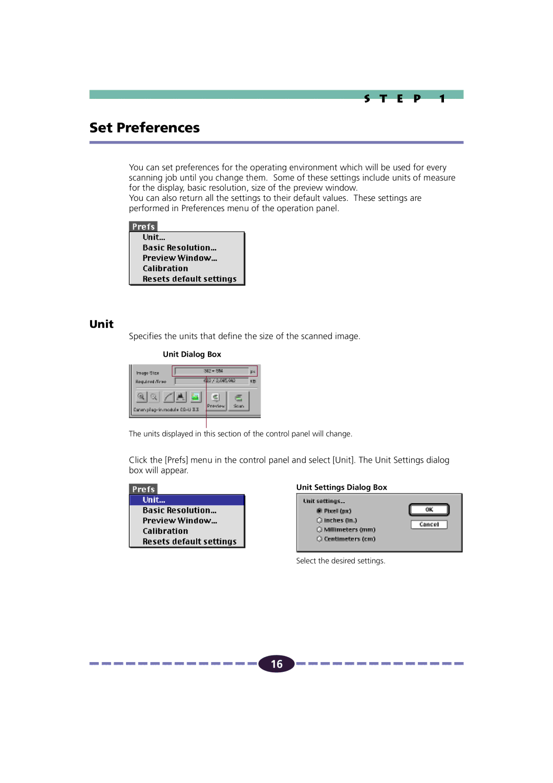 Canon FB630U/FB636U manual Set Preferences, Unit 