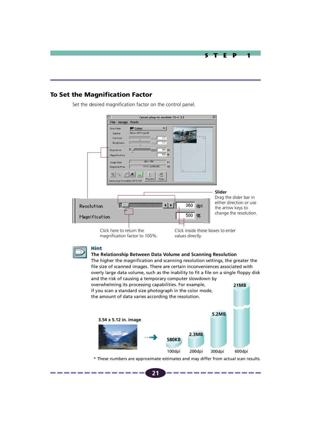 Canon FB630U/FB636U manual E P To Set the Magnification Factor, Set the desired magnification factor on the control panel 