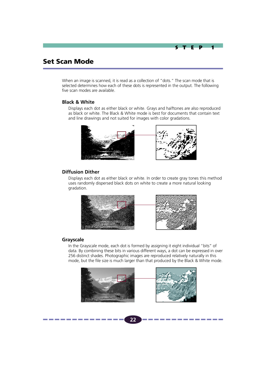 Canon FB630U/FB636U manual Set Scan Mode, Black & White, Diffusion Dither, Grayscale 