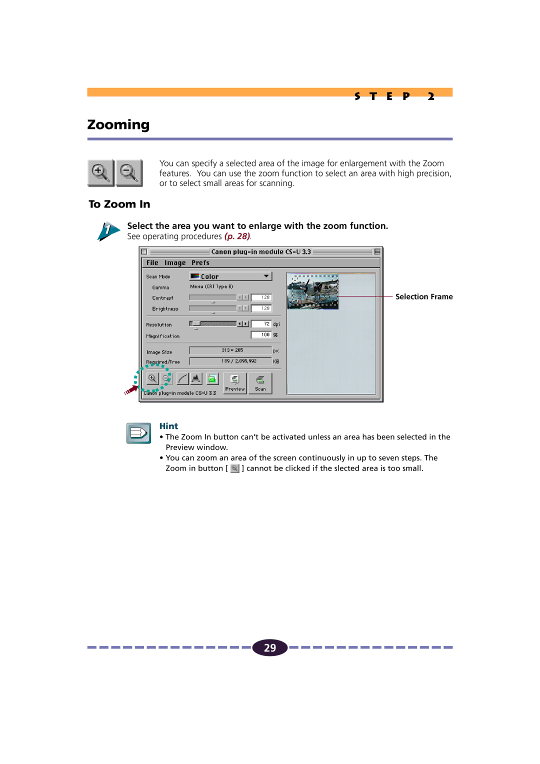 Canon FB630U/FB636U manual Zooming, To Zoom, Select the area you want to enlarge with the zoom function 