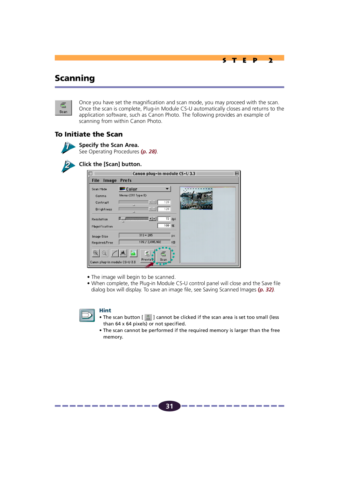 Canon FB630U/FB636U manual Scanning, To Initiate the Scan, Specify the Scan Area 