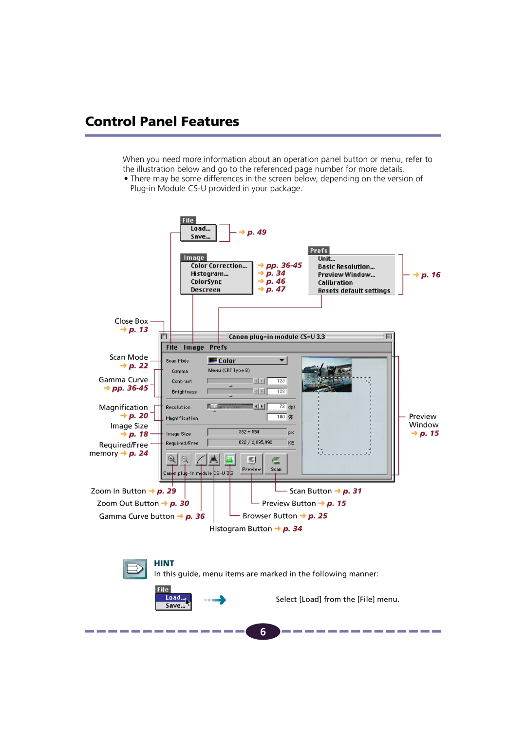 Canon FB630U/FB636U manual Control Panel Features 