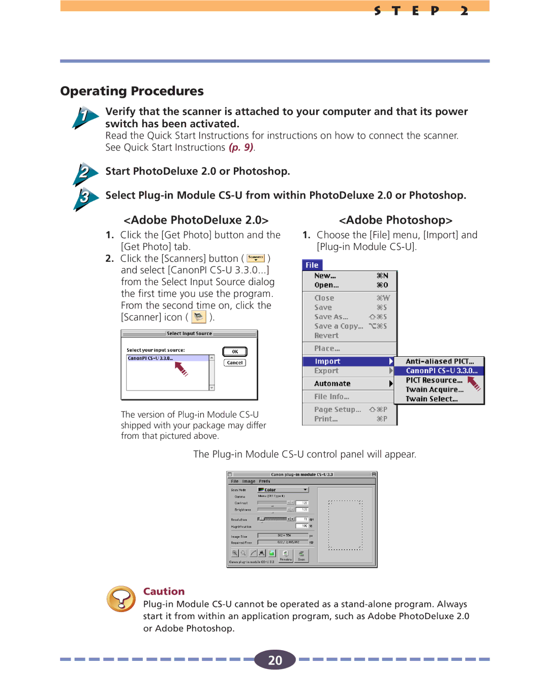 Canon FB636U, FB630U manual E P Operating Procedures, Adobe PhotoDeluxe, Adobe Photoshop 