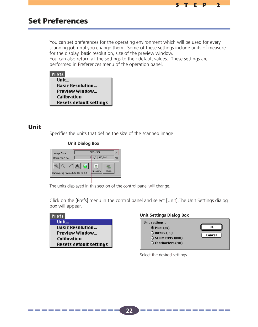 Canon FB636U, FB630U manual Set Preferences, Unit 