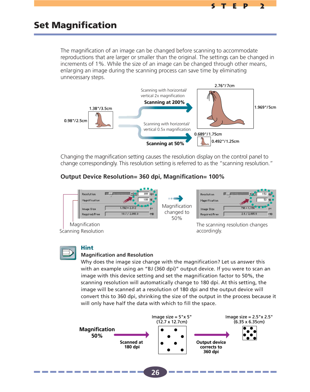 Canon FB636U, FB630U manual Set Magnification, Output Device Resolution= 360 dpi, Magnification= 100% 