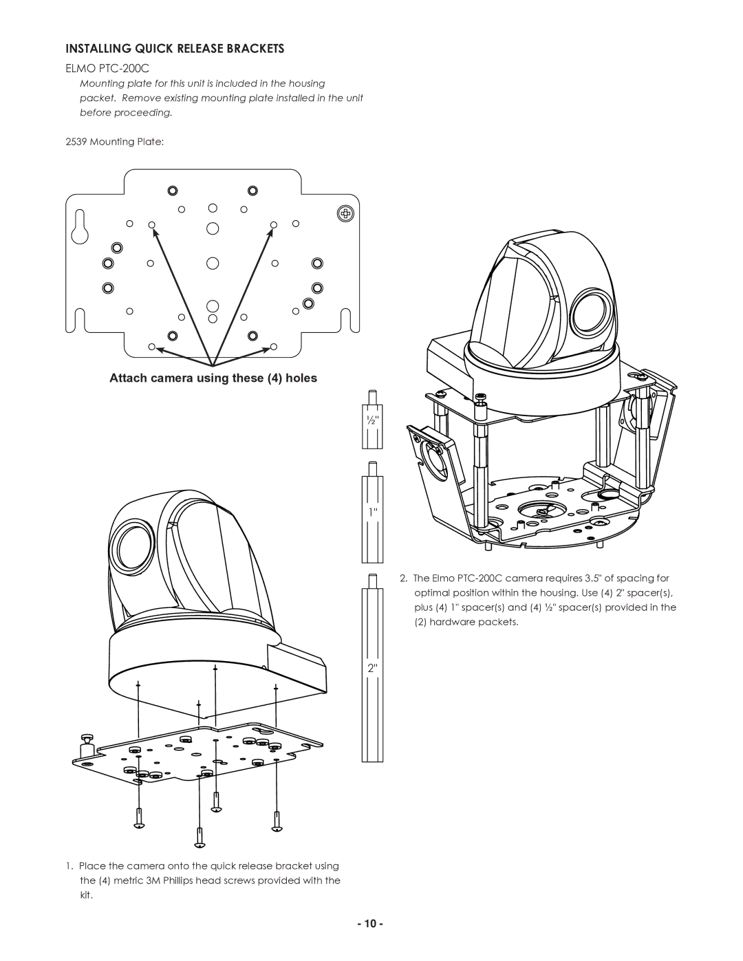 Canon FDW75C12N, FDP75C12N manual Attach camera using these 4 holes, Elmo PTC-200C 