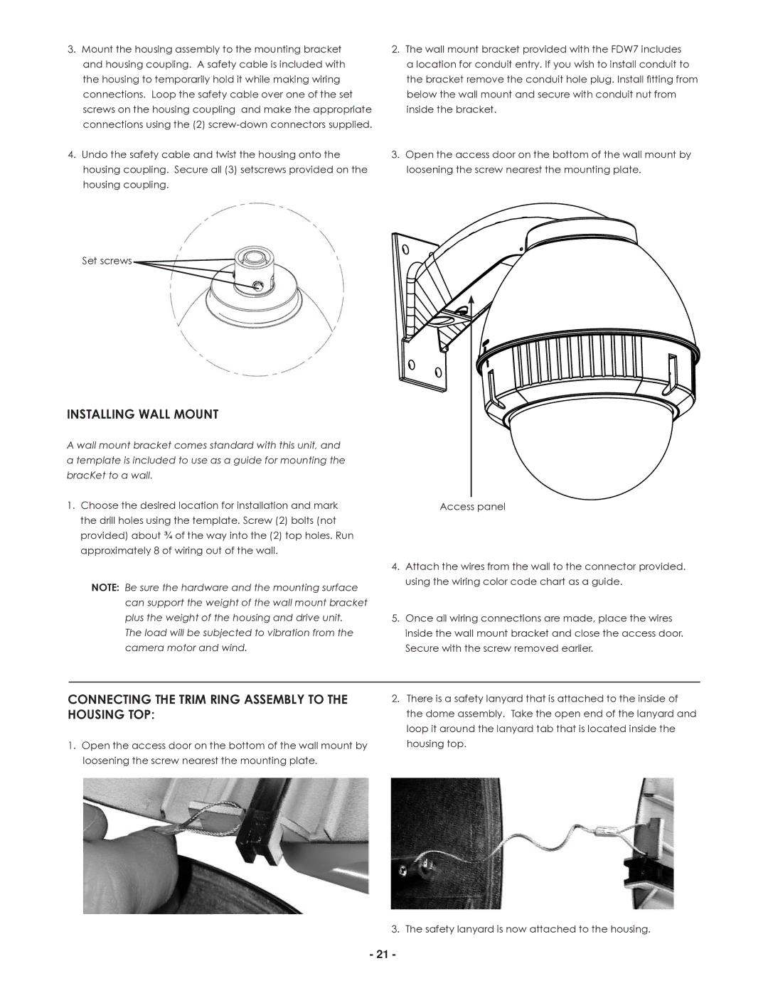 Canon FDP75C12N, FDW75C12N manual Installing Wall Mount, Connecting the Trim Ring Assembly to the Housing TOP 