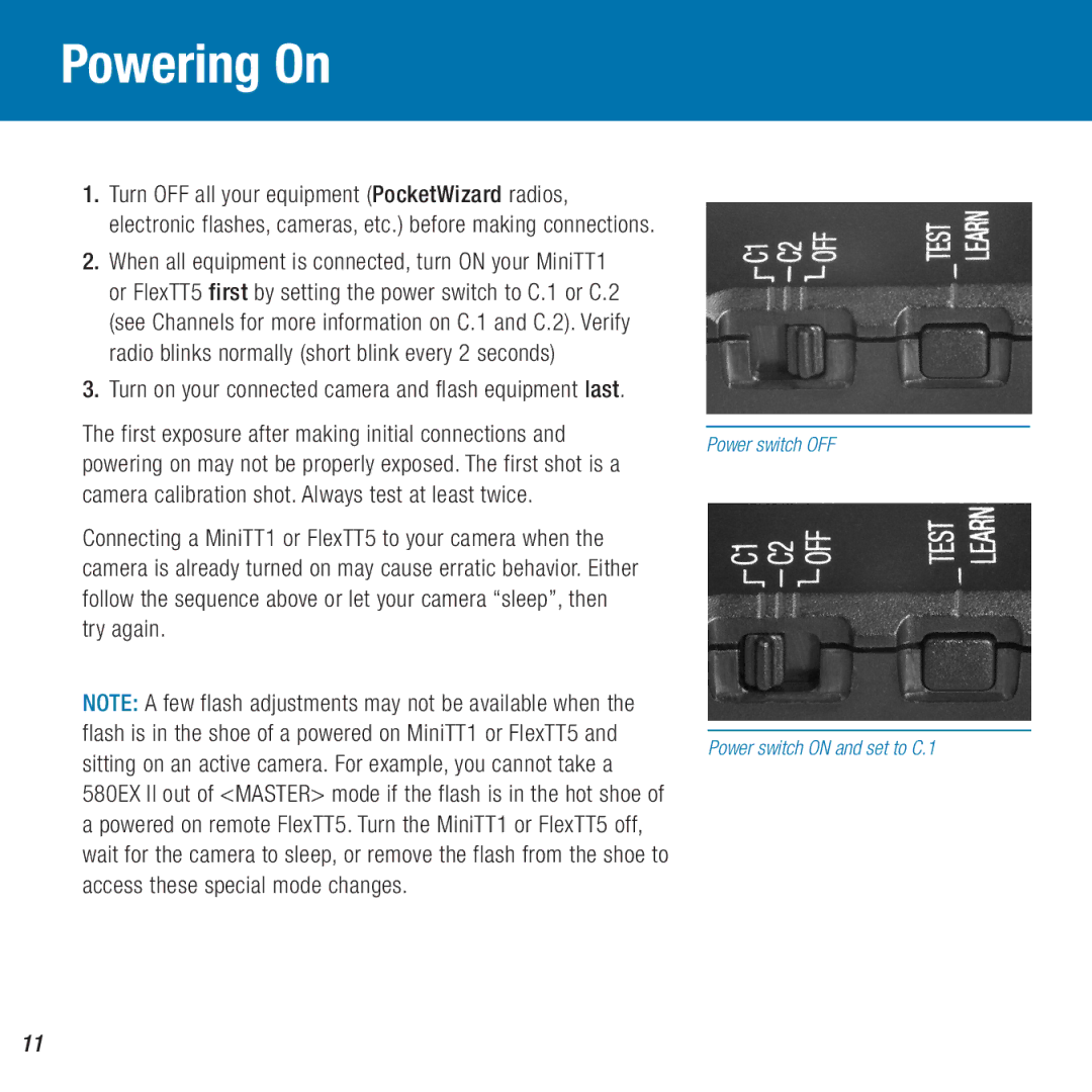 Canon MiniTT1, FlexTT5 owner manual Powering On 
