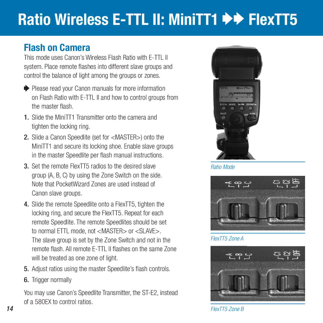 Canon owner manual Ratio Wireless E-TTL II MiniTT1 OOFlexTT5 