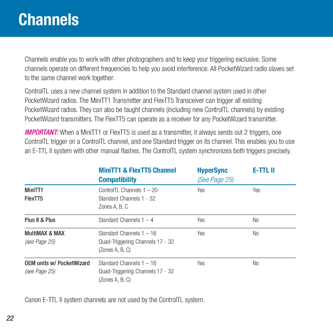 Canon FlexTT5, MiniTT1 owner manual Channels, Ttl 