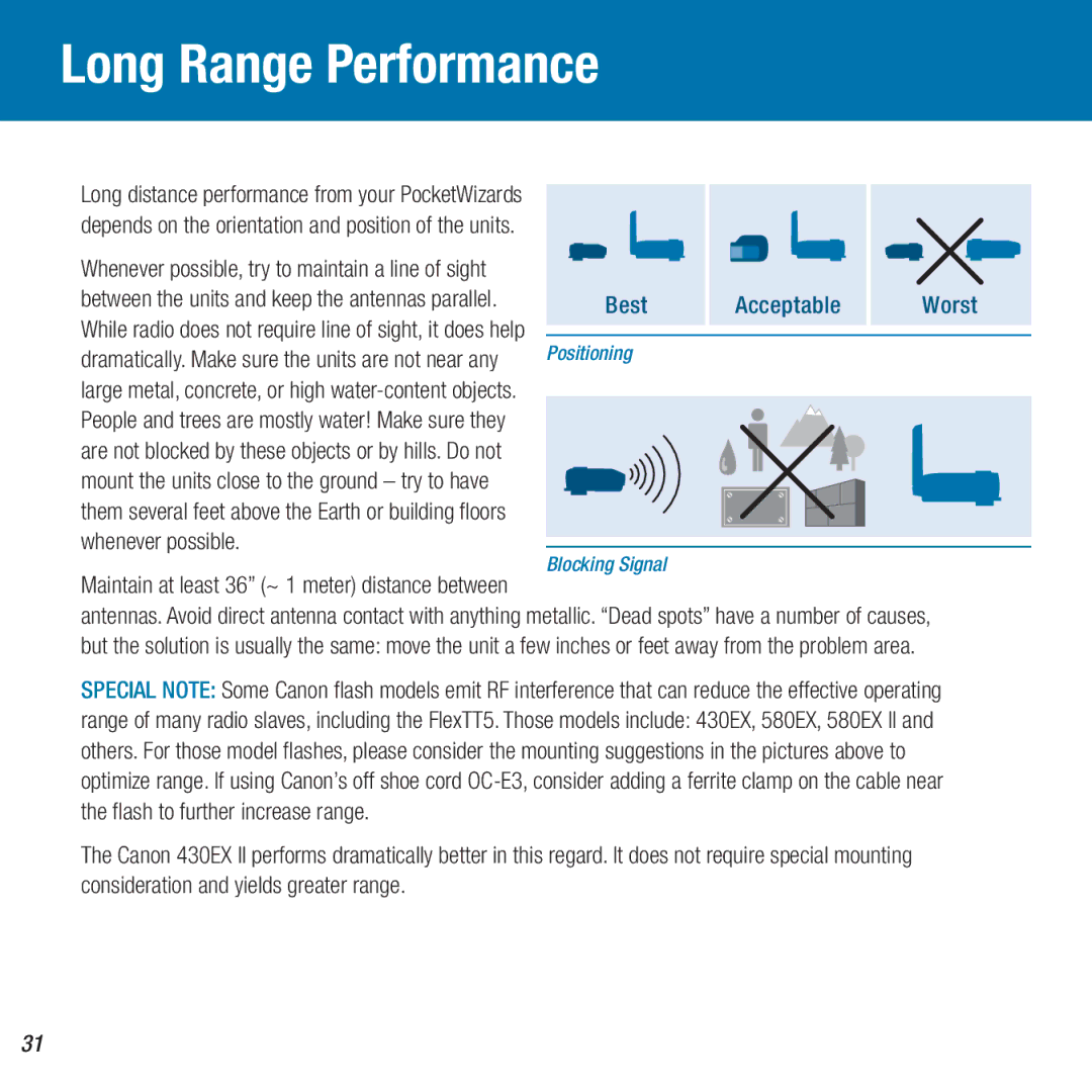 Canon MiniTT1, FlexTT5 owner manual Long Range Performance, Maintain at least 36 ~ 1 meter distance between 