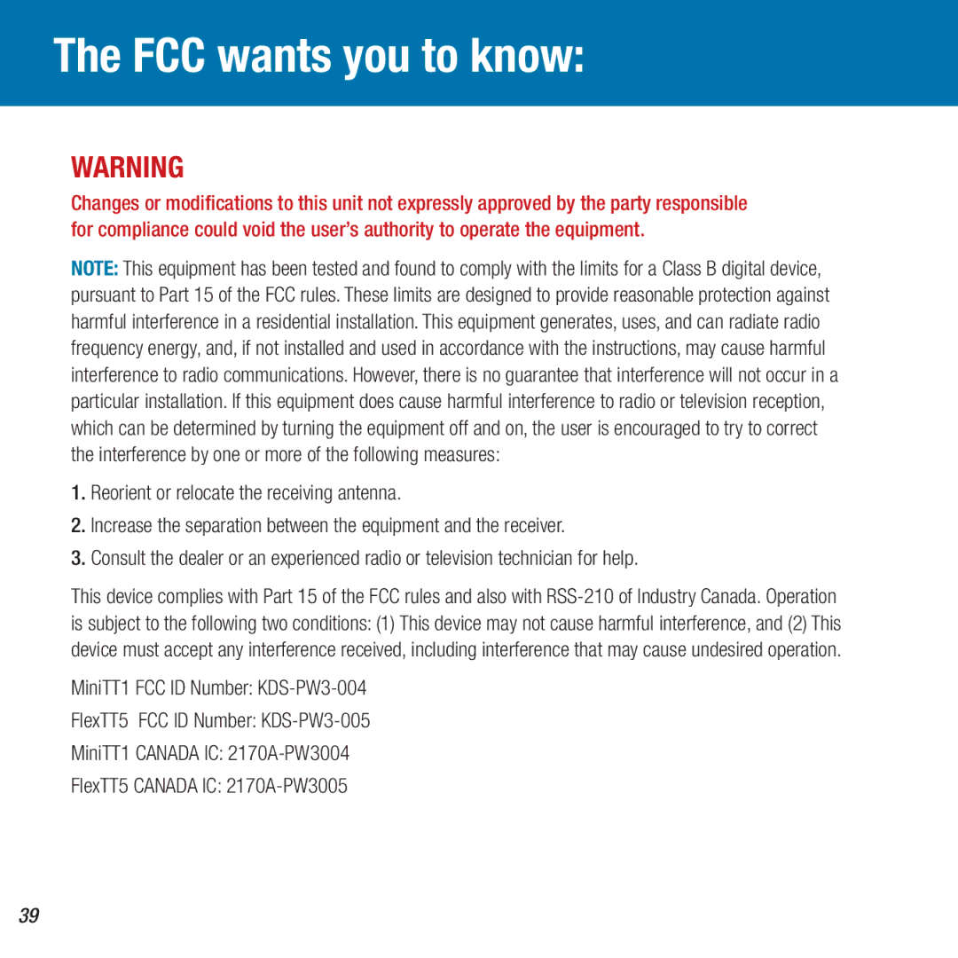 Canon MiniTT1, FlexTT5 owner manual FCC wants you to know 