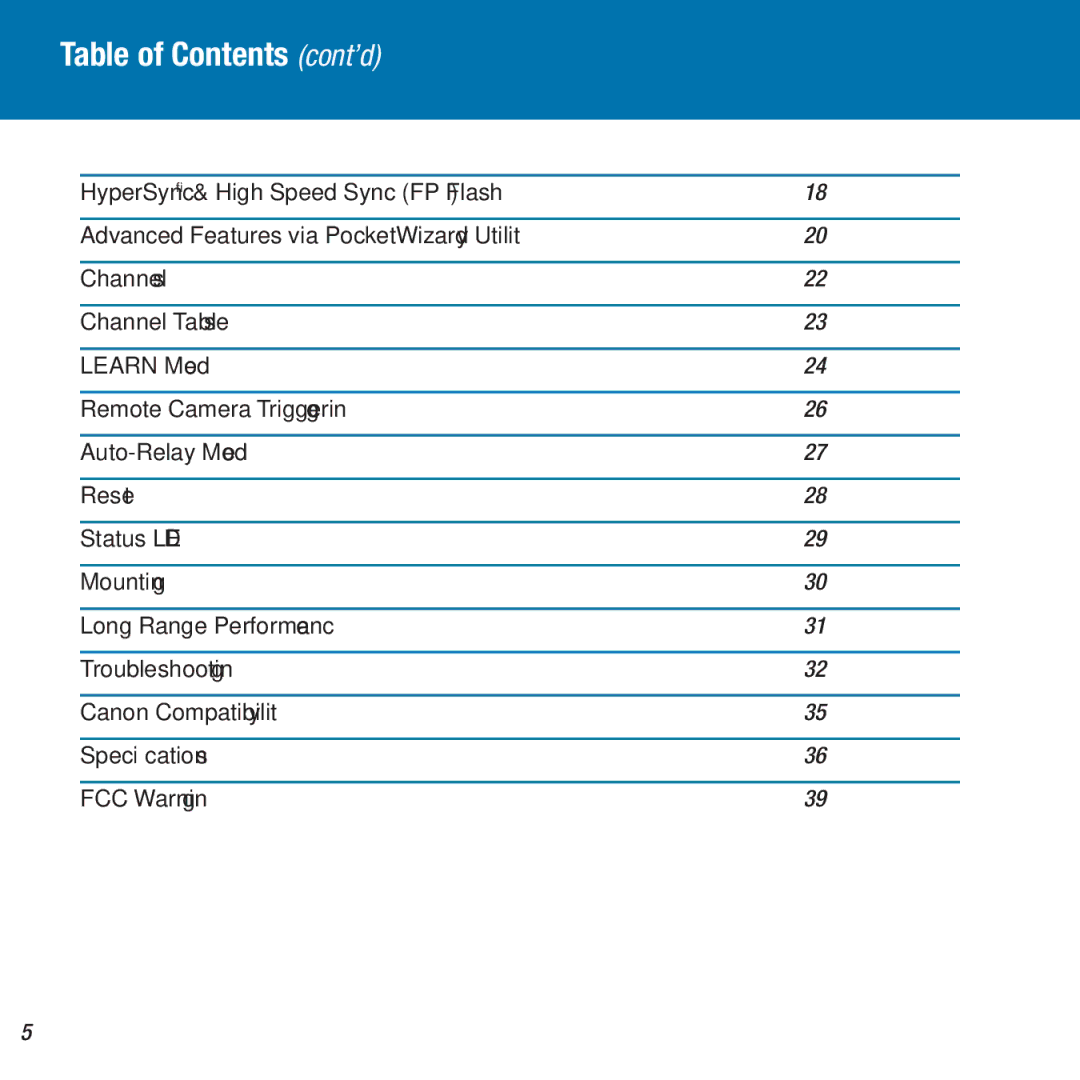 Canon MiniTT1, FlexTT5 owner manual Table of Contents cont’d 