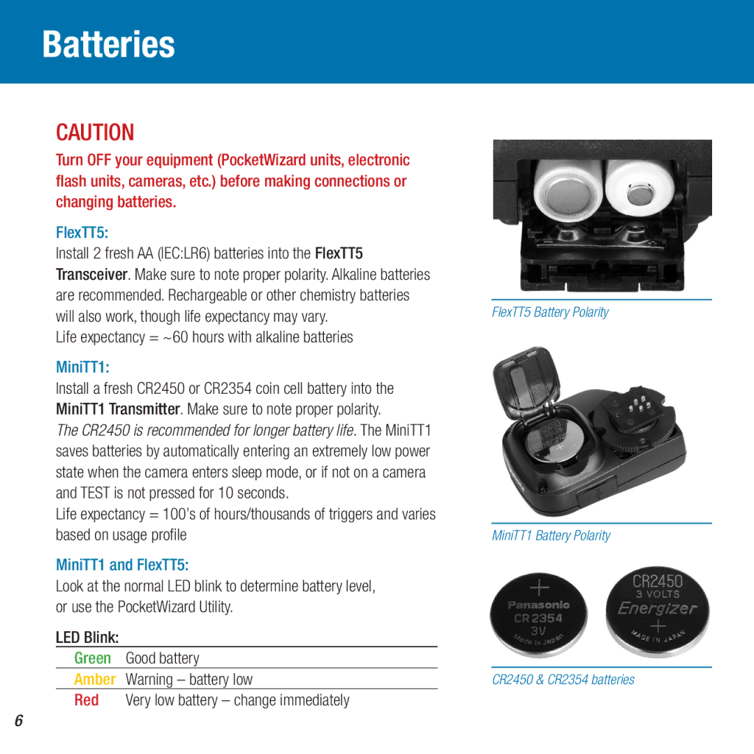 Canon FlexTT5, MiniTT1 owner manual Batteries, Life expectancy = ~60 hours with alkaline batteries 