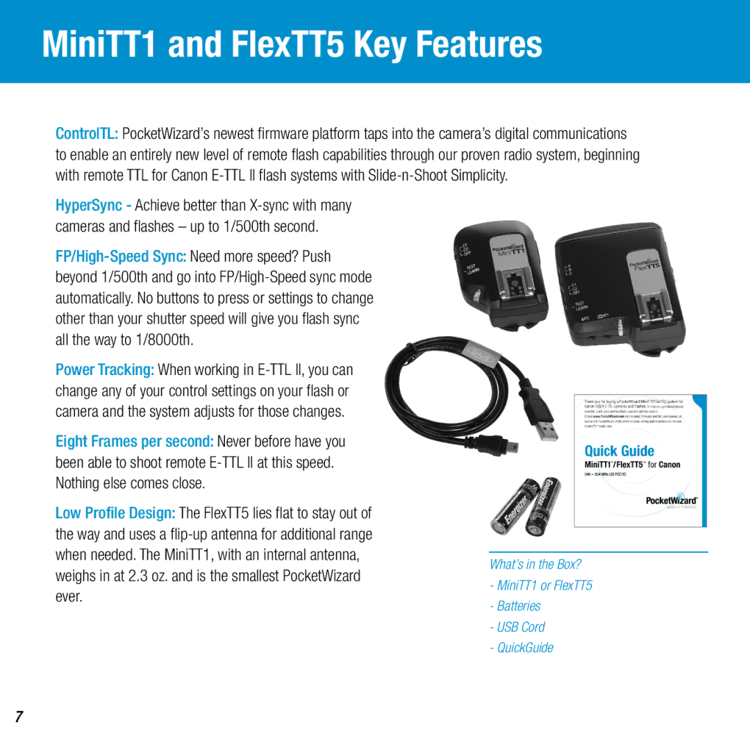 Canon owner manual MiniTT1 and FlexTT5 Key Features 