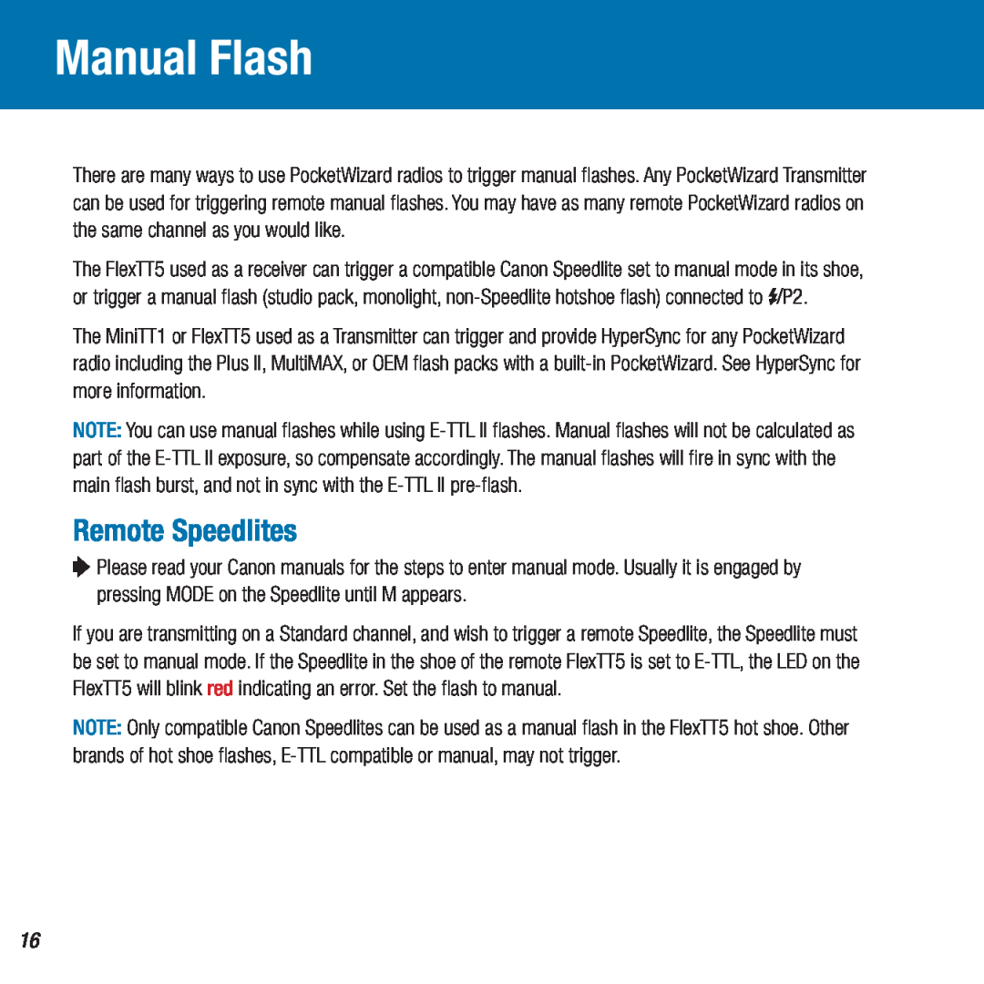 Canon FlexTT5, MiniTT1 owner manual Manual Flash, Remote Speedlites 