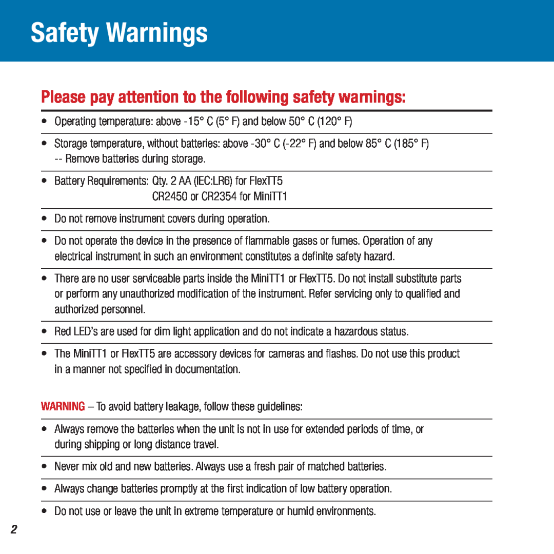 Canon FlexTT5, MiniTT1 owner manual Safety Warnings, Please pay attention to the following safety warnings 