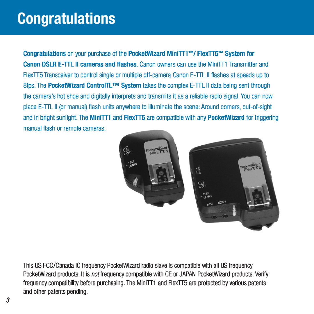 Canon MiniTT1, FlexTT5 owner manual Congratulations 