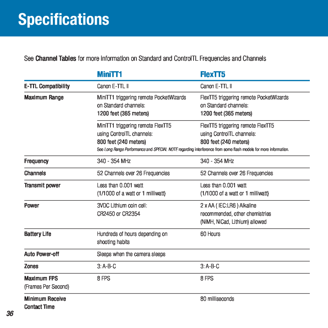 Canon FlexTT5 owner manual Specifications, MiniTT1 