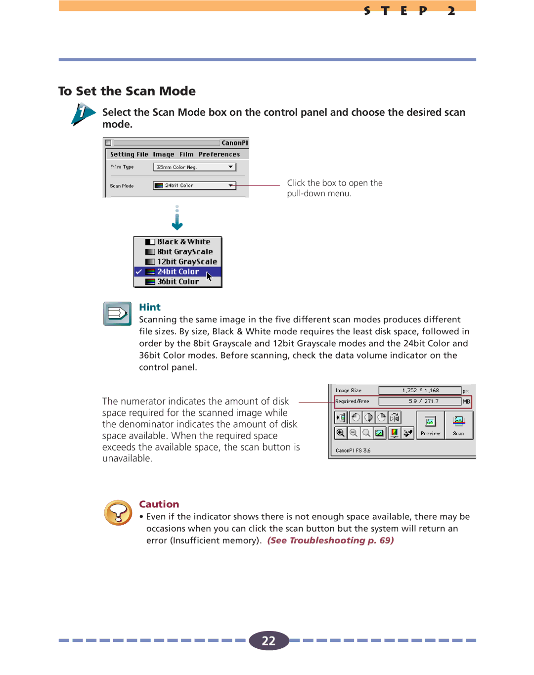 Canon FS 2710 manual E P To Set the Scan Mode 