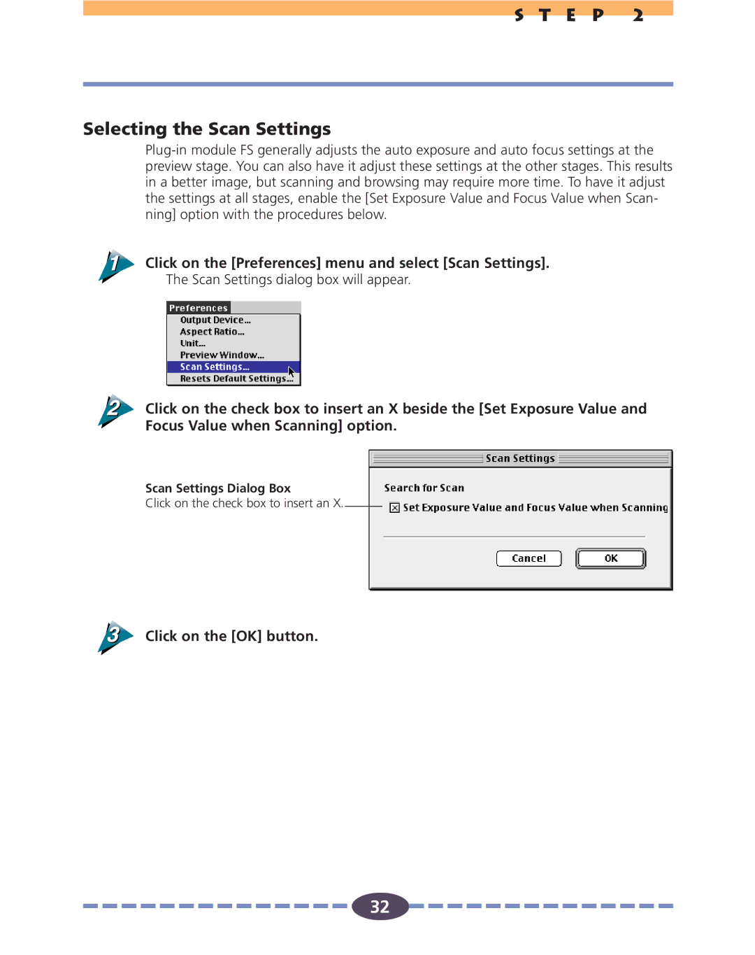 Canon FS 2710 manual E P Selecting the Scan Settings, Click on the Preferences menu and select Scan Settings 