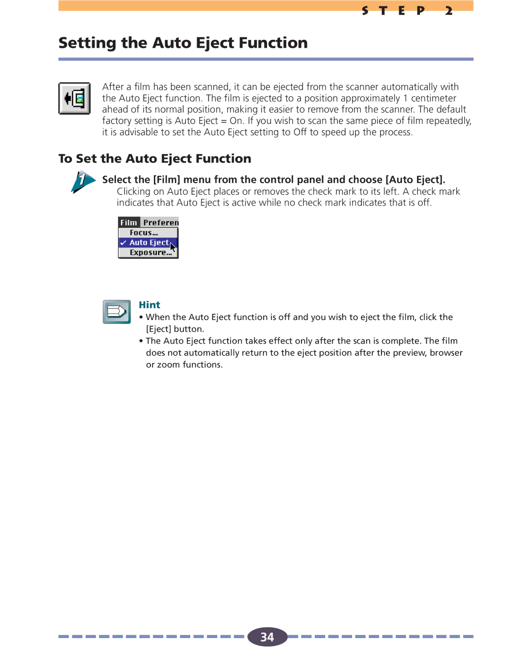 Canon FS 2710 manual Setting the Auto Eject Function, To Set the Auto Eject Function 