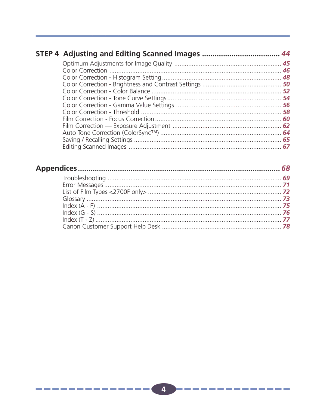 Canon FS 2710 manual Adjusting and Editing Scanned Images, Appendices 