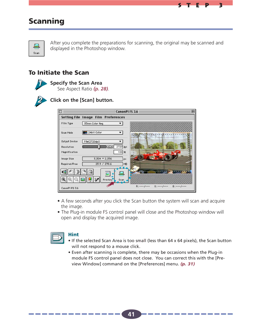 Canon FS 2710 manual Scanning, To Initiate the Scan, Specify the Scan Area 