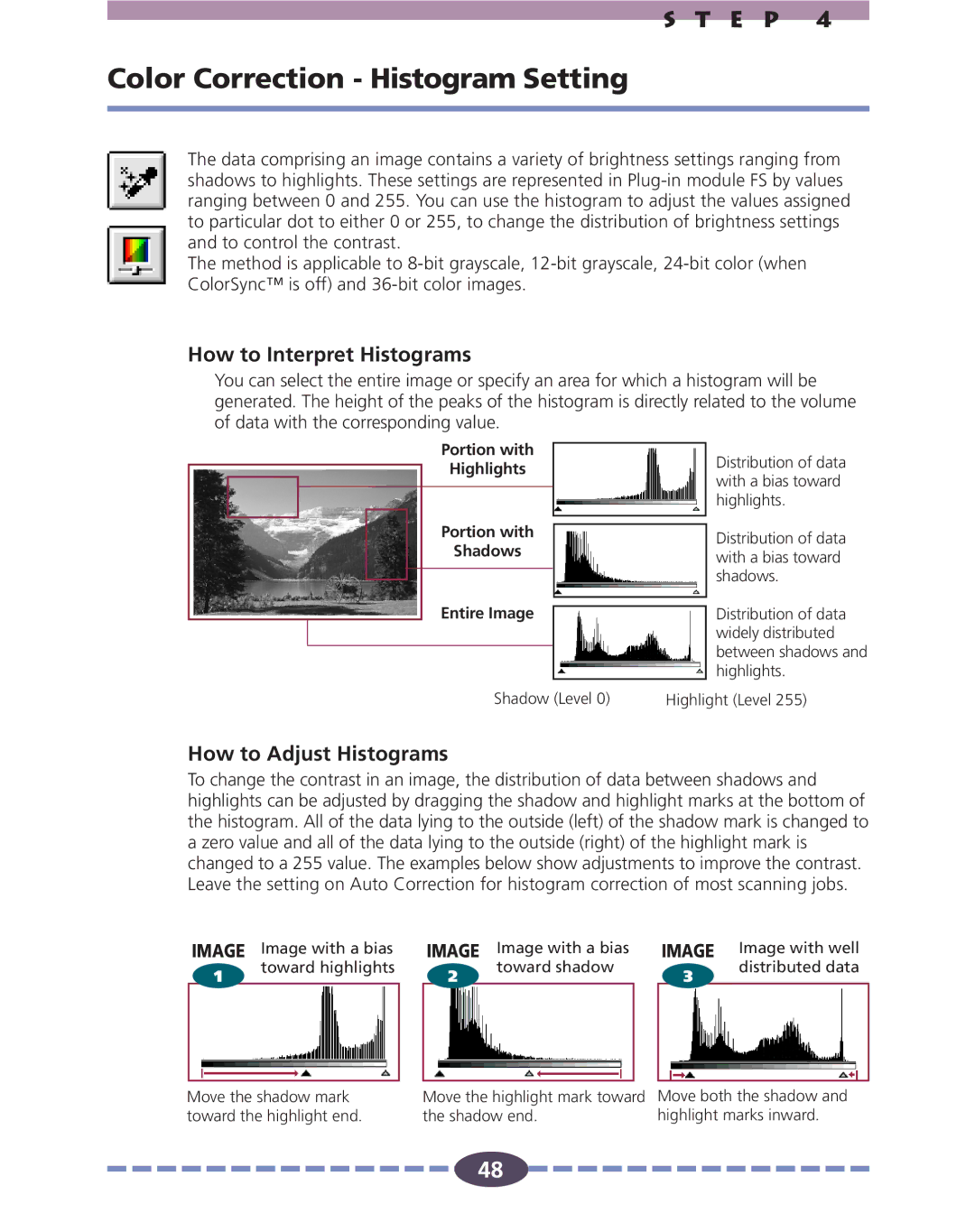 Canon FS 2710 manual Color Correction Histogram Setting, How to Interpret Histograms, How to Adjust Histograms 