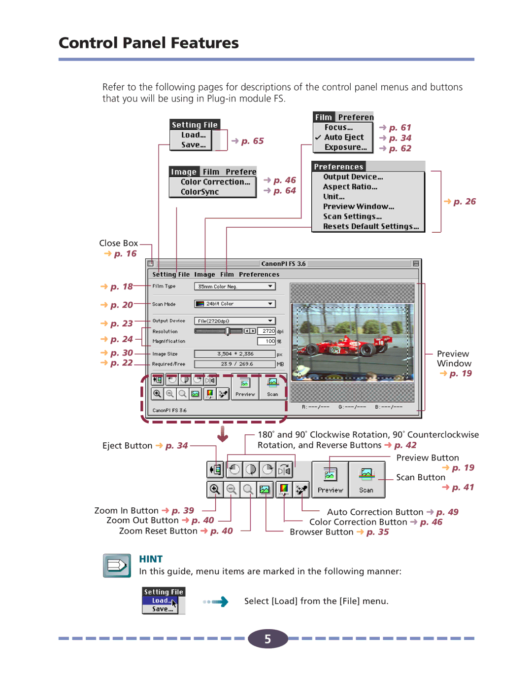 Canon FS 2710 manual Control Panel Features, 65 p p 